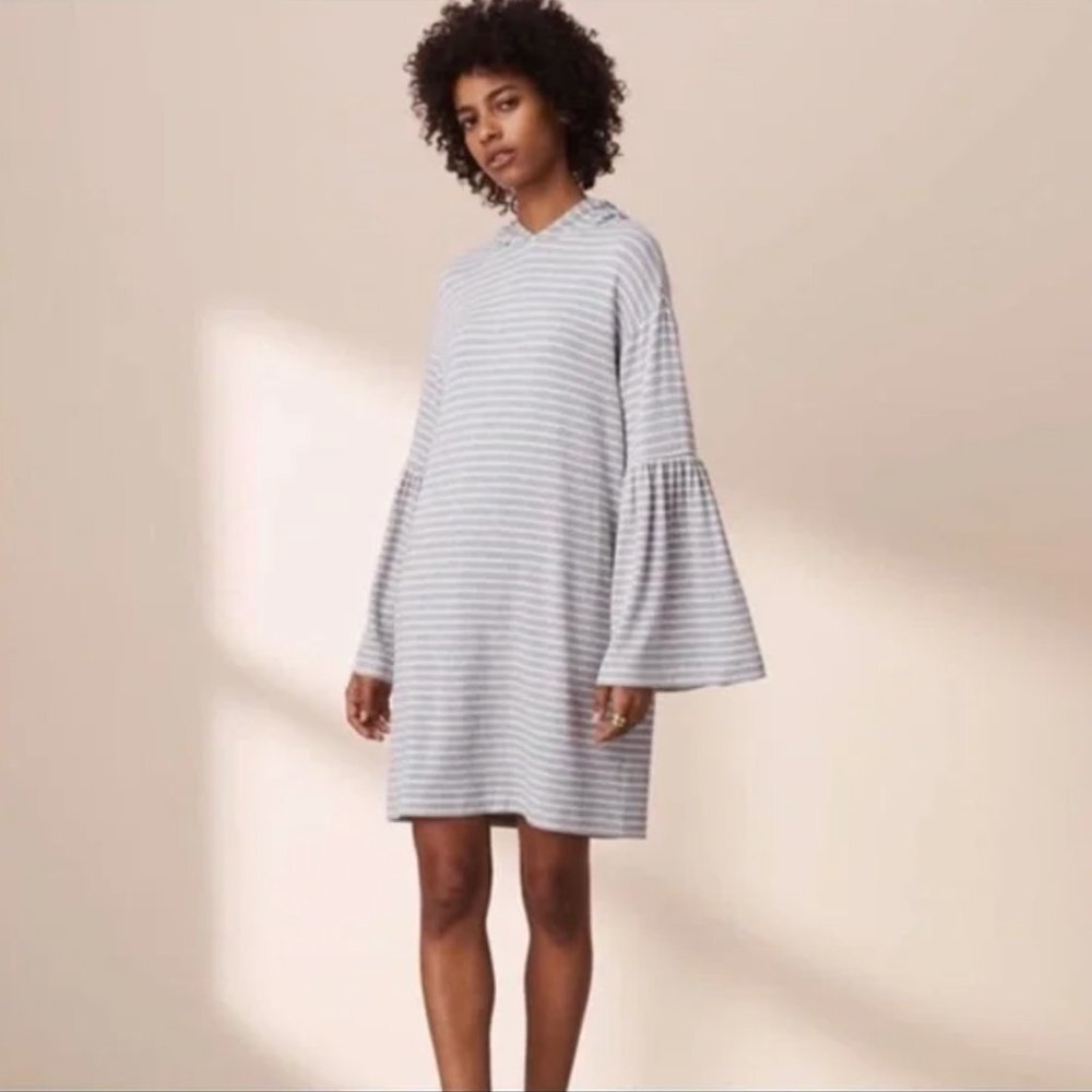 LOU & GREY | Striped Bell Sleeve Hooded Dress Sz S